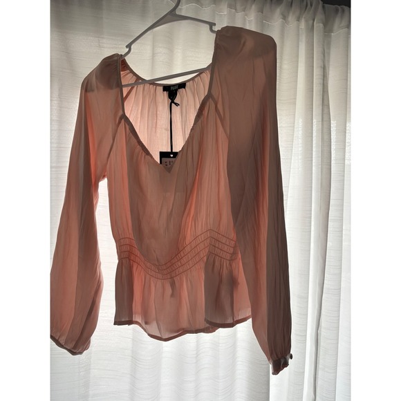 PAIGE Tops - Paige Odalynn Top Cream Tan Blouse Long Sleeve Peplum Smocked Waist M